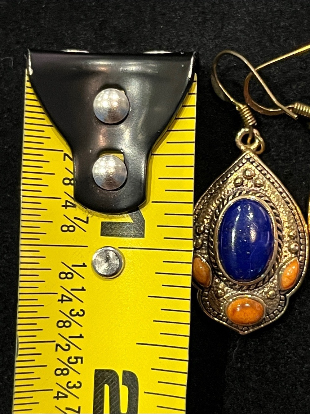 Vintage Brass Lapis Earring and Pendant Set - Picture 7 of 7